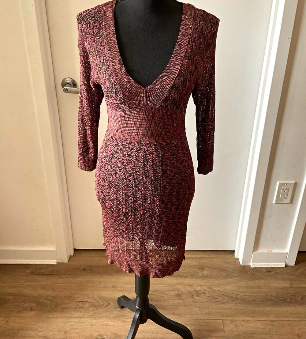 Laundry by Shelli Segal Pink/Black Marled Knit Sheath Dress V-Neck 3/4 S